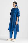 Buy_THREE_Blue Shirt Chanderi High Round Bat Sleeve And Pant Set  _at_Aza_Fashions