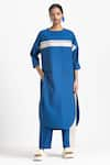 Buy_THREE_Blue Poplin Round Applique Stripe Tunic And Pant Set  _at_Aza_Fashions