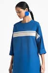 THREE_Blue Poplin Round Applique Stripe Tunic And Pant Set  _at_Aza_Fashions