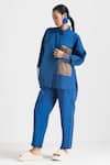 Buy_THREE_Blue Poplin Collared Contrast Panel Shirt And Pant Set  _at_Aza_Fashions