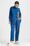 Buy_THREE_Blue Poplin Collared Contrast Panel Shirt And Pant Set  _Online_at_Aza_Fashions