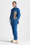 THREE_Blue Poplin Collared Contrast Panel Shirt And Pant Set  _at_Aza_Fashions