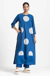 Buy_THREE_Blue Poplin Round Overlay Tunic And Pant Set  _at_Aza_Fashions