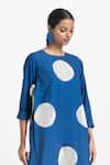 THREE_Blue Poplin Round Overlay Tunic And Pant Set  _at_Aza_Fashions