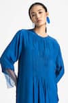 Buy_THREE_Blue Elastic Waist Dress With Fringe Scarf _Online_at_Aza_Fashions