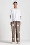 THREE_White Poplin Asymmetric Pleated Top And Embroidered Pant Set _Online_at_Aza_Fashions