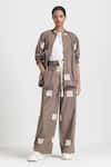 THREE_White Poplin Embroidered Open Bomber Jacket And Pant Set  _at_Aza_Fashions