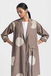 Shop_THREE_Brown Poplin Embroidered Wave Jacket Lapel Collar With Tunic  _Online_at_Aza_Fashions