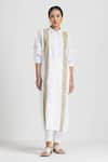 Buy_THREE_White Poplin Embroidered Wave Collared Shirt Tunic And Pant Set  _at_Aza_Fashions