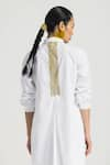 Shop_THREE_White Poplin Embroidered Wave Collared Shirt Tunic And Pant Set  _at_Aza_Fashions