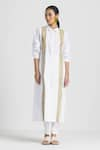 THREE_White Poplin Embroidered Wave Collared Shirt Tunic And Pant Set  _Online_at_Aza_Fashions