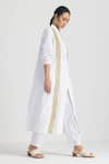 Shop_THREE_White Poplin Embroidered Wave Collared Shirt Tunic And Pant Set  _Online_at_Aza_Fashions