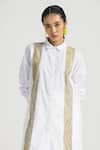 THREE_White Poplin Embroidered Wave Collared Shirt Tunic And Pant Set  _at_Aza_Fashions