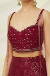 Buy_Khwaab by Sanjana Lakhani_Maroon Art Silk Embroidered Sequins Sweetheart Neck Lehenga Set _Online_at_Aza_Fashions