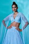 Shop_Nayantaara_Blue Swiss Net Hand Embroidered Cut Dana Deep V Crystal Chevron Lehenga Set _at_Aza_Fashions