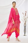 Buy_Khwaab by Sanjana Lakhani_Pink Poncho  Kanji Silk Printed Bandhani Round And Dhoti Pant Set _Online_at_Aza_Fashions