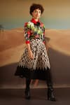 Buy_Verb By Pallavi Singhee_Beige Polyester Geometric Print Pleated Skirt _at_Aza_Fashions
