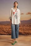 Buy_Verb By Pallavi Singhee_Beige Cotton Sequins, Patchwork Collared Floral Embroidered Shirt _at_Aza_Fashions