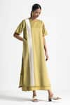 Buy_THREE_Green Chanderi Round Double Layer Midi Dress  _at_Aza_Fashions