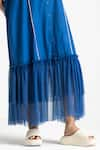 THREE_Blue Poplin Mandarin Collar Frilled Hem Maxi Dress  _Online_at_Aza_Fashions