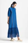 Buy_THREE_Blue Poplin Mandarin Collar Frilled Hem Maxi Dress  _Online_at_Aza_Fashions