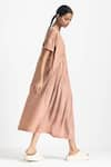 Buy_THREE_Pink Poplin Round Gathered Yoke Midi Dress  _Online_at_Aza_Fashions