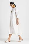 Buy_THREE_Ivory Cotton Poplin Embroidered Thread Round Overlay Panel Dress  _Online_at_Aza_Fashions