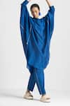 THREE_Blue Chanderi Solid Tunic _at_Aza_Fashions