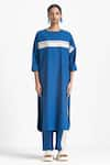 THREE_Blue Poplin Applique Round Placed Stripe Pattern Tunic  _Online_at_Aza_Fashions