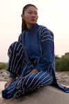 THREE_Blue Poplin Embroidered Stripe Tunic_Online_at_Aza_Fashions