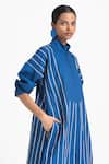 THREE_Blue Poplin Embroidered Stripe Tunic_at_Aza_Fashions