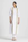 THREE_White Poplin Wave Embroidered Tunic_Online_at_Aza_Fashions