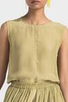 THREE_Green Silk Crepe Thread Placement Embroidered Top_Online_at_Aza_Fashions