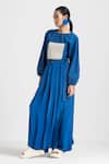 Buy_THREE_Blue Crepe Detachable Wrap Skirt Pant _at_Aza_Fashions