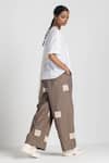 Shop_THREE_Brown Poplin Square Wave Embroidered Trouser _at_Aza_Fashions