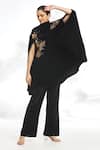 Shop_Naintara Bajaj_Black Velvet Embroidered Sequin High Collar Asymmetric Cape_Online_at_Aza_Fashions