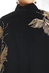 Naintara Bajaj_Black Velvet Embroidered Sequin High Collar Asymmetric Cape_at_Aza_Fashions