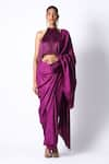 Buy_431-88 by Shweta Kapur_Purple Satin Solid Masai Godet Pre Draped Saree With Fringe Top  _at_Aza_Fashions