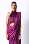 431-88 by Shweta Kapur_Purple Satin Solid Masai Godet Pre Draped Saree With Fringe Top  _Online_at_Aza_Fashions