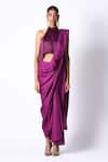 Buy_431-88 by Shweta Kapur_Purple Satin Solid Masai Godet Pre Draped Saree With Fringe Top  _Online_at_Aza_Fashions