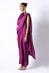 Shop_431-88 by Shweta Kapur_Purple Satin Solid Masai Godet Pre Draped Saree With Fringe Top  _Online_at_Aza_Fashions