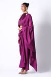 431-88 by Shweta Kapur_Purple Satin Solid Masai Godet Pre Draped Saree With Fringe Top  _at_Aza_Fashions