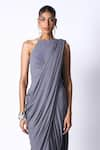 431-88 by Shweta Kapur_Grey Star Shimmer Pre Draped Saree With Blouse _Online_at_Aza_Fashions