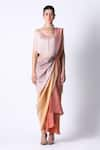 Buy_431-88 by Shweta Kapur_Pink Satin Ombre Sequin V-neck Pre Draped Saree With Fringe Top  _at_Aza_Fashions