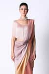 431-88 by Shweta Kapur_Pink Satin Ombre Sequin V-neck Pre Draped Saree With Fringe Top  _Online_at_Aza_Fashions