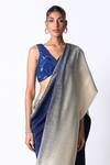 431-88 by Shweta Kapur_Blue Cotton Pleated Ombre Pre Draped Saree With Blouse_Online_at_Aza_Fashions