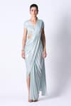 Buy_431-88 by Shweta Kapur_Blue Liquid Jersey Metallic Shimmer Pre Draped Saree With Blouse  _at_Aza_Fashions