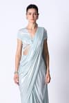 431-88 by Shweta Kapur_Blue Liquid Jersey Metallic Shimmer Pre Draped Saree With Blouse  _Online_at_Aza_Fashions