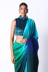 431-88 by Shweta Kapur_Emerald Green Silk Ombre Pre Draped Saree With Sequin Embellished Top _Online_at_Aza_Fashions