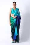 Buy_431-88 by Shweta Kapur_Emerald Green Silk Ombre Pre Draped Saree With Tasselled Back Blouse  _at_Aza_Fashions